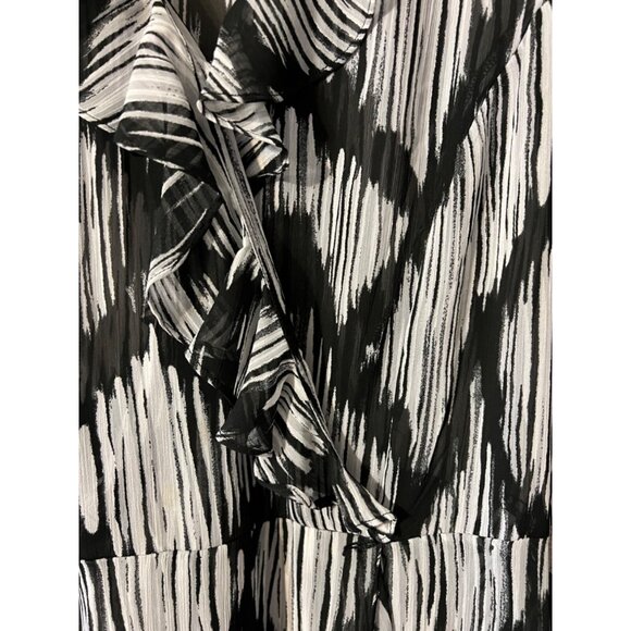 MSK Dress 14W Black Ivory Short Sleeve Flowy Belted Career Church Summer - Picture 2 of 6